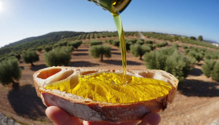 Fetta di pane condita con olio extra vergine d'oliva