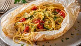 Spaghetti al cartoccio con zucchine
