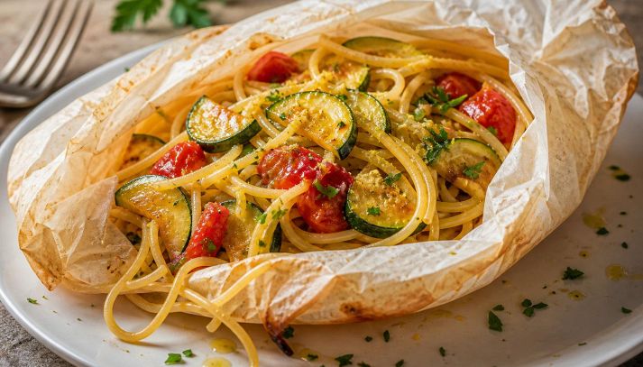 Spaghetti al cartoccio con zucchine