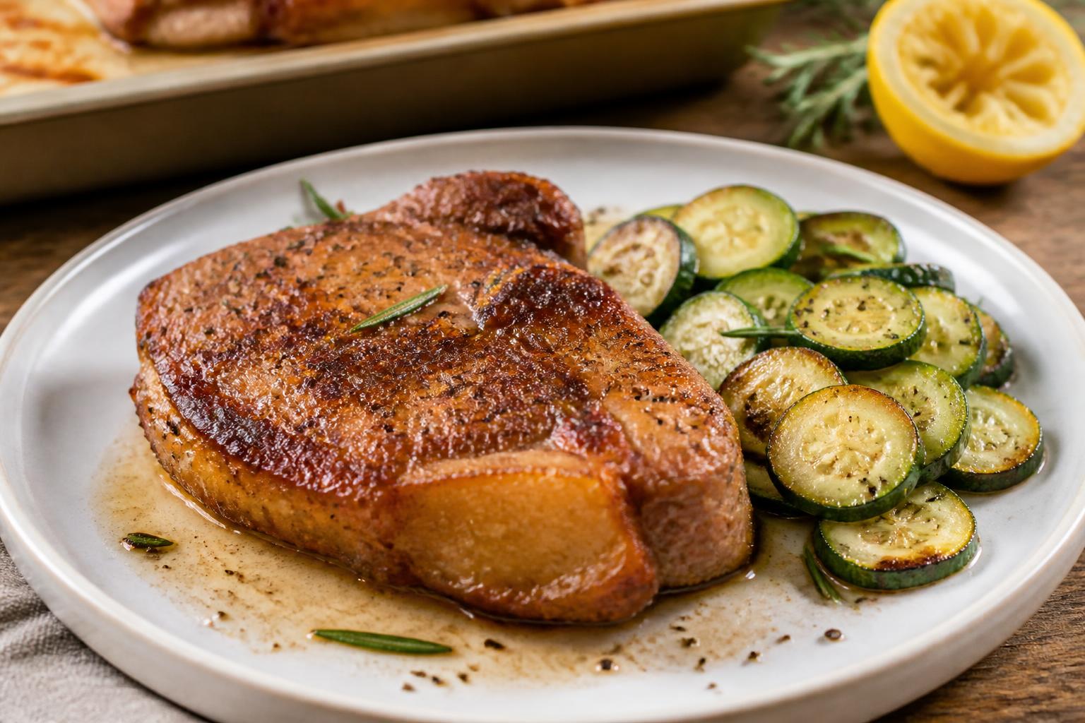 Braciole di maiale marinate al forno con zucchine