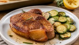 Braciole di maiale marinate al forno con zucchine