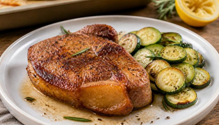 Braciole di maiale marinate al forno con zucchine