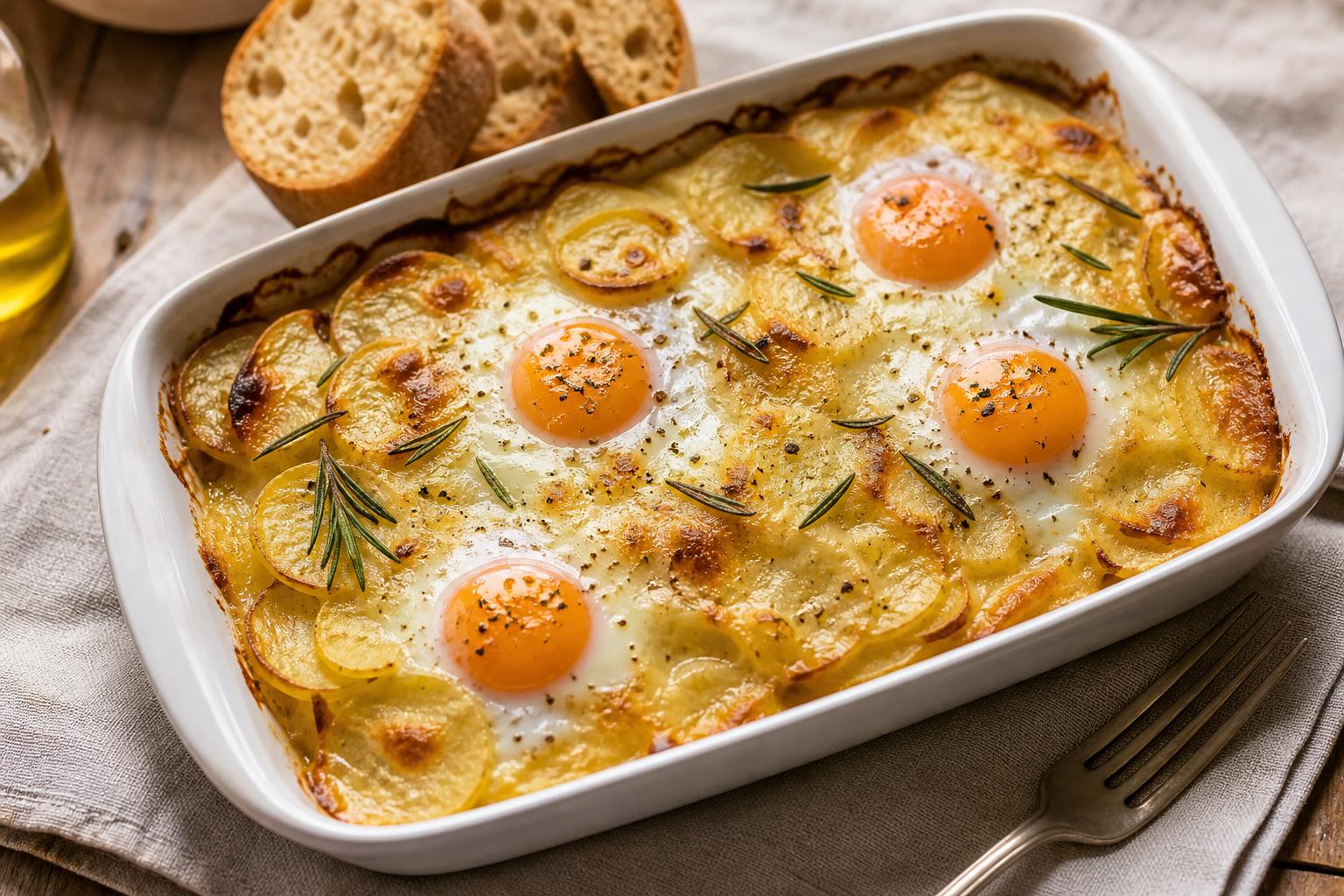 Patate al forno con uova e formaggio