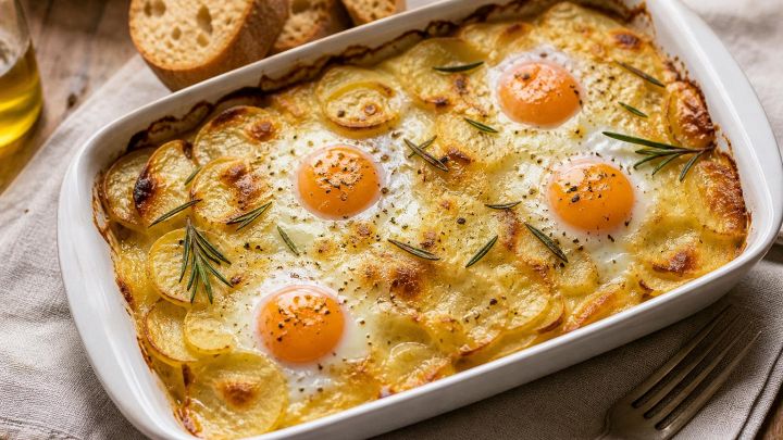 Patate al forno con uova e formaggio