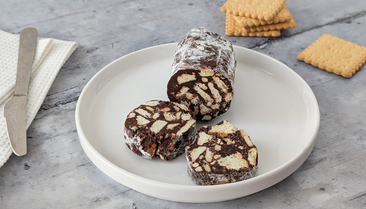 Salame di cioccolato senza uova e senza burro
