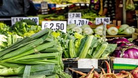 Banco del mercato con diverse verdure