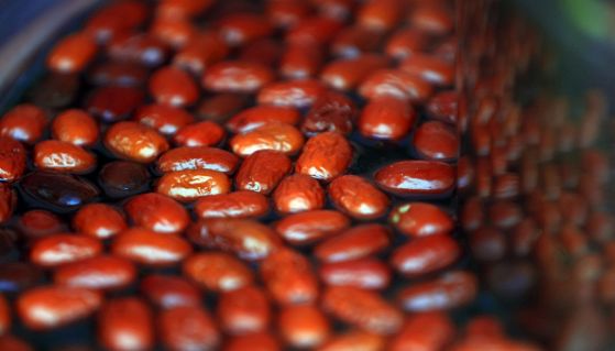 Giuggiole fresche in macerazione in una bacinella