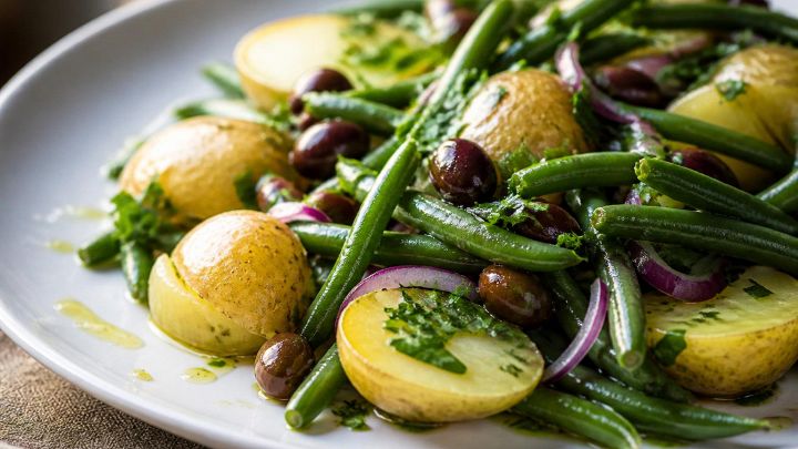 Insalata di fagiolini, patate novelle e olive taggiasche