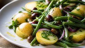 Insalata di fagiolini, patate novelle e olive taggiasche