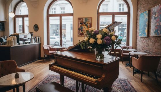 Bar senza persone con pianoforte