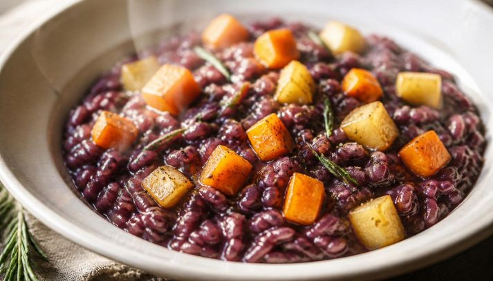 Risotto all'Amarone con zucca e renette