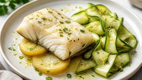 Baccalà con patate e carpaccio di zucchine
