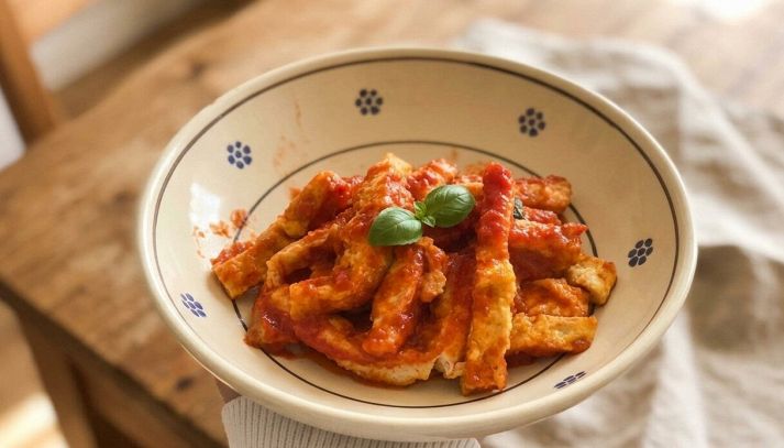 Frittata in trippa nella ciotola con il basilico
