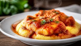 Nasello in umido con polenta al sugo
