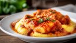 Nasello in umido con polenta al sugo