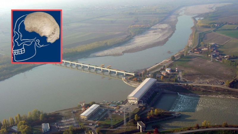 Dal fiume Po spunta il teschio di un Homo sapiens