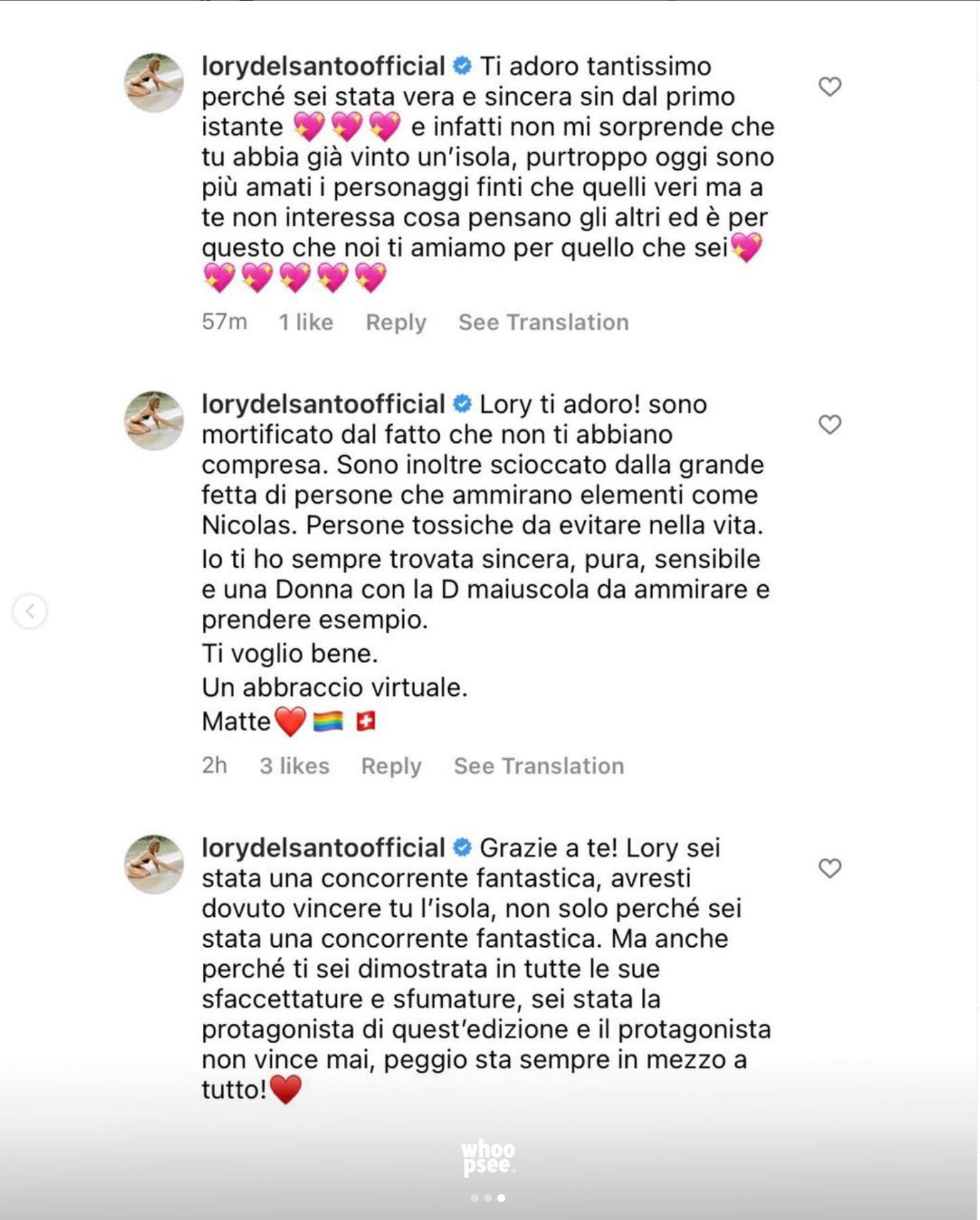 I commenti di Lory Del Santo su Instagram