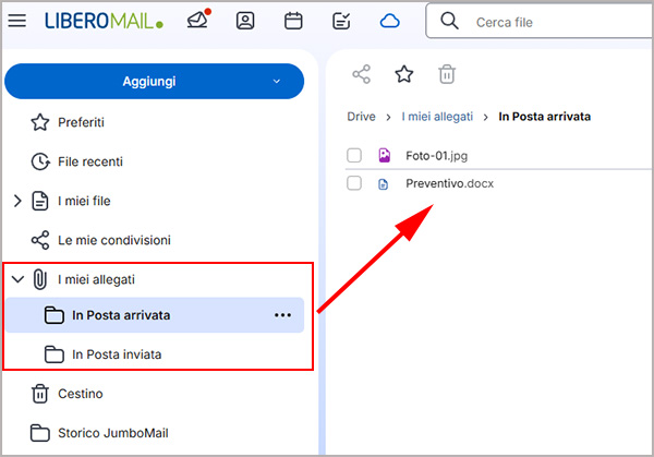 Libero Drive: come vedere gli allegati delle mail