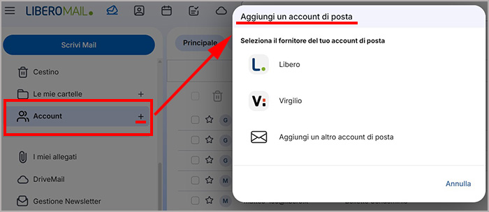 Come aggiungere altri account di posta su Libero Mail