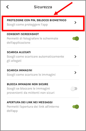 opzioni sicurezza libero mail app