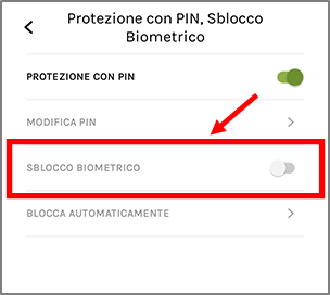 sblocco biometrico libero mail app
