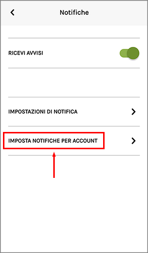 Funzione Imposta notifiche per account su Libero Mail App