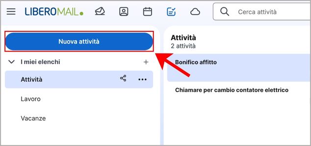 Pulsante nuova attivit&agrave; su Libero Mail