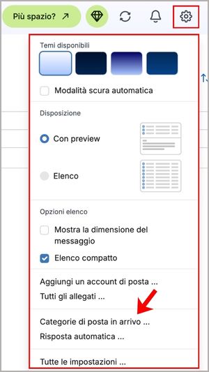 Pulsante categorie di posta in arrivo di Libero Mail