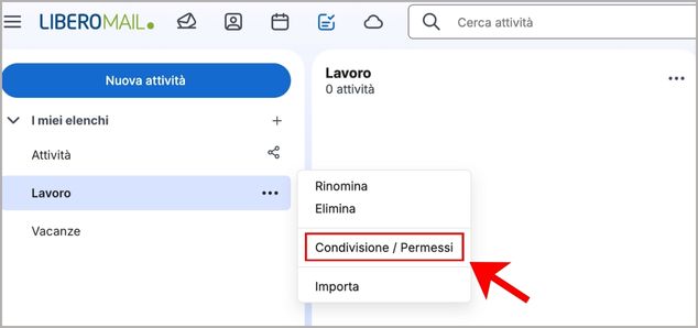 Pulsante per condividere le proprie attivit&agrave; su Libero Mail