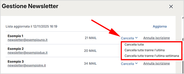 Opzioni per cancellare le newsletter ricevute su Libero Mail