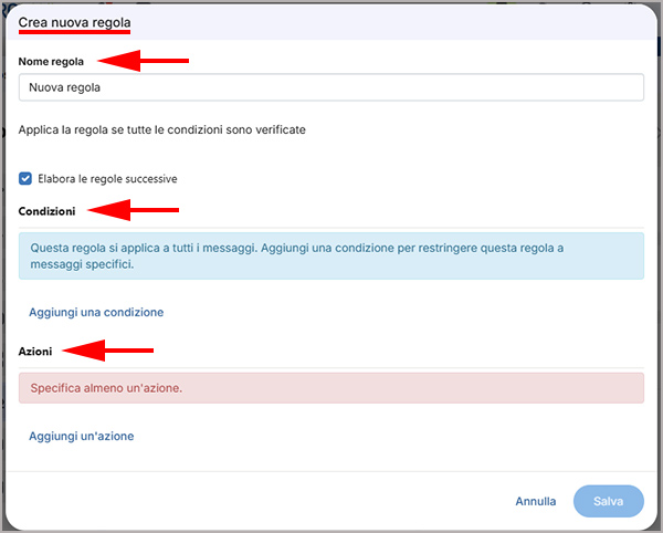 Come creare una regola per i filtri su Libero Mail