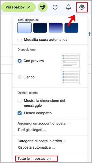 Tasti impostazioni Libero Mail