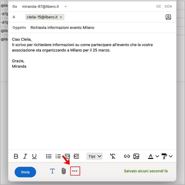 Pulsante menu invio posta di Libero Mail