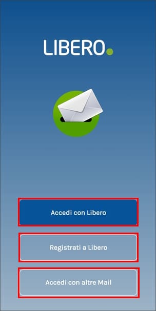 schermata accesso libero mail app