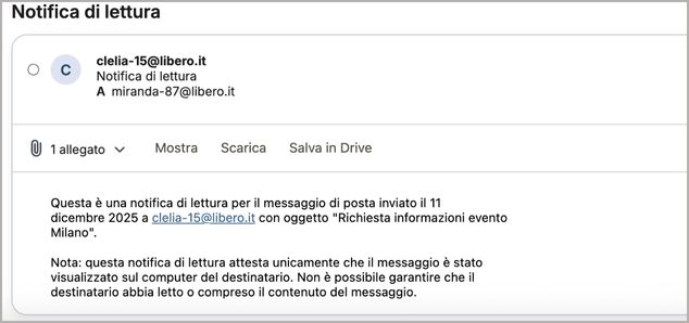 Notifica di conferma di lettura posta di Libero Mail