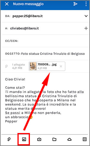 allegare immagini libero mail app