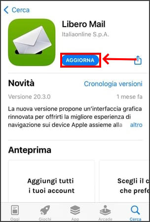 aggiornare libero mail app da app store