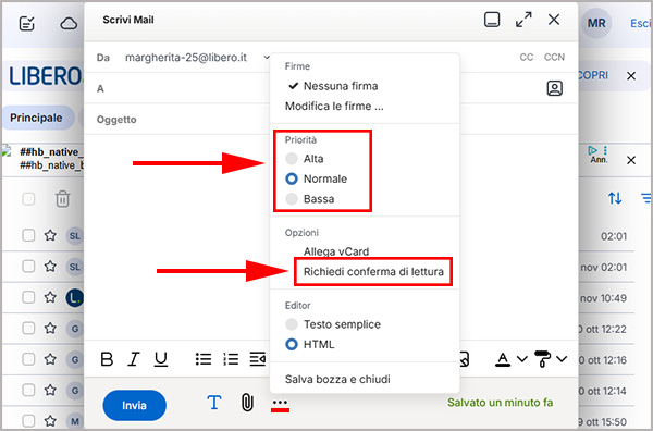 Come inserire Priorit&agrave; e Conferma di lettura su Libero Mail