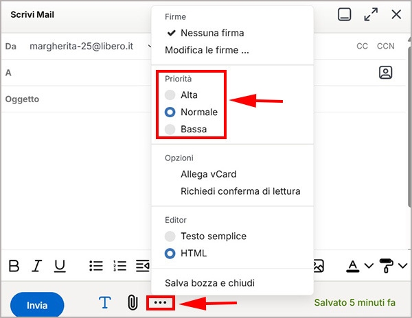 Come impostare la priorità di lettura quando invio una mail su Libero Mail