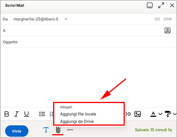 Come allegare un file quando invio una mail su Libero Mail