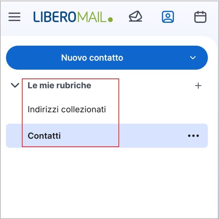 Sezione le mie rubriche di Libero Mail