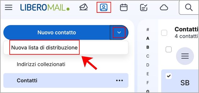 Pulsante per creare nuovo gruppo contatti su Libero Mail