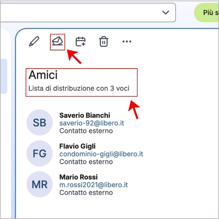 Pulsante per inviare un messaggio all’intera lista di distribuzione su Libero Mail