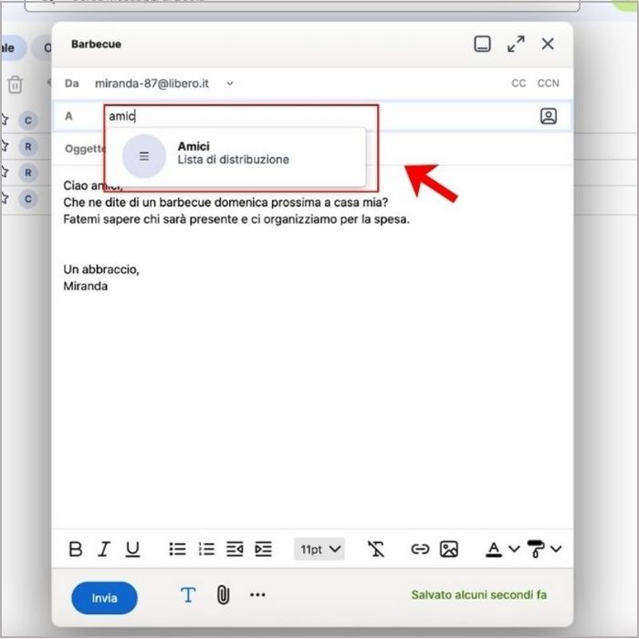 Scorciatoia per indicare l’intera lista di distribuzione come destinatario su Libero Mail