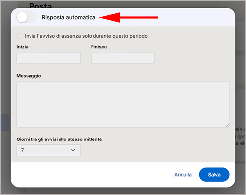 Dove compilare la risposta automatica su Libero Mail