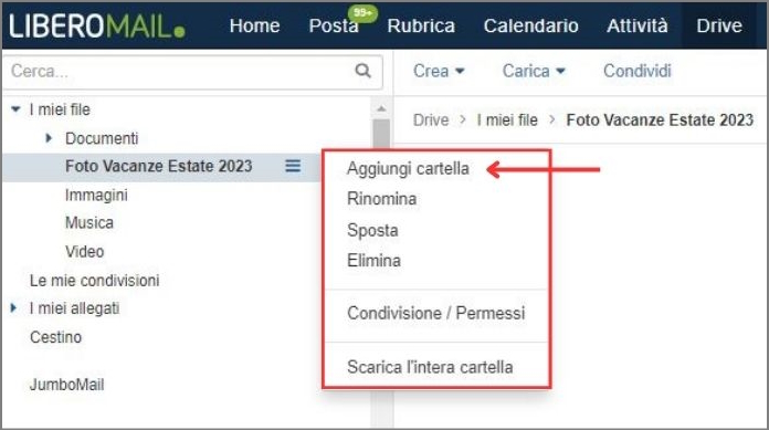 aggiungi cartella drive libero mail