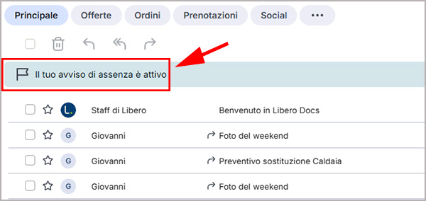 Avviso attivo di risposta automatica su Libero Mail