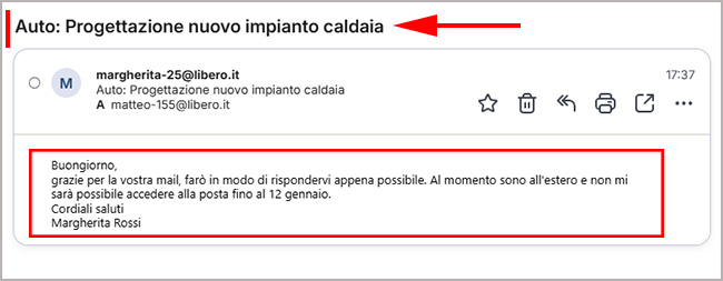 Risposta automatica di Libero Mail-cosa riceve il destinatario