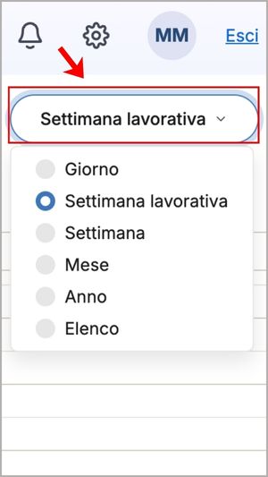 Menu per l’organizzazione temporale del calendario di Libero Mail