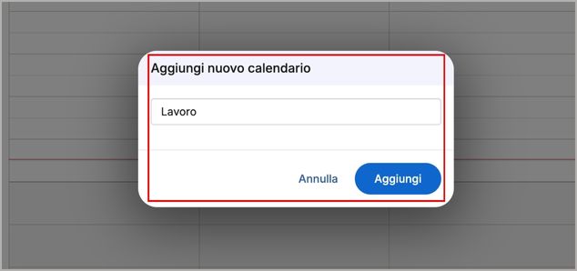Menu per scegliere un nome e aggiungere un nuovo calendario in Libero Mail